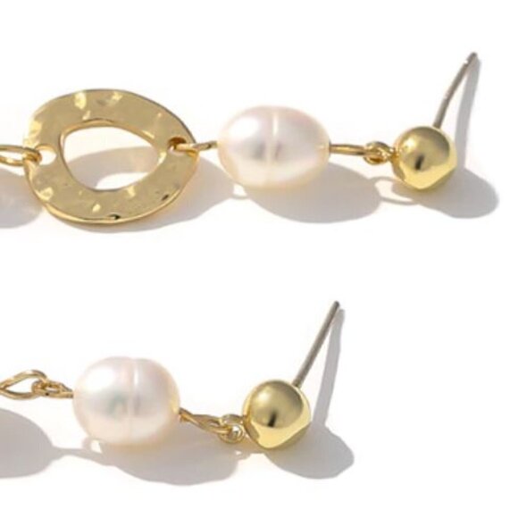 Gold Plated and Freshwater Pearl Dangle Earrings - Picture 6 of 7